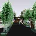 Natural Garden Landscape Design With River Trees And Modern Buildings Layout