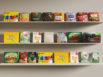 Colorful Books Magazines on Shelves with Various Covers and Organized Rows 3d model