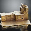 Golden Metal Furniture Workstation Design Featuring Countertop Drawers Cabinets And Layered Structure
