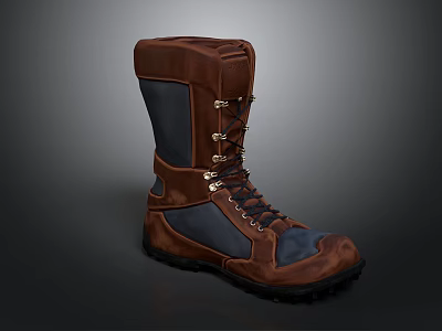 Brown And Blue High Top Boots With Laces For Outdoor Casual Wear 3d model
