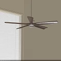 Ceiling Fan Light With Wooden Blades And White Light In Room With Blinds Interior