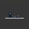 Blue Mechanical Robot Game Movie Character With Multiple Components And Circular Part On White Platform