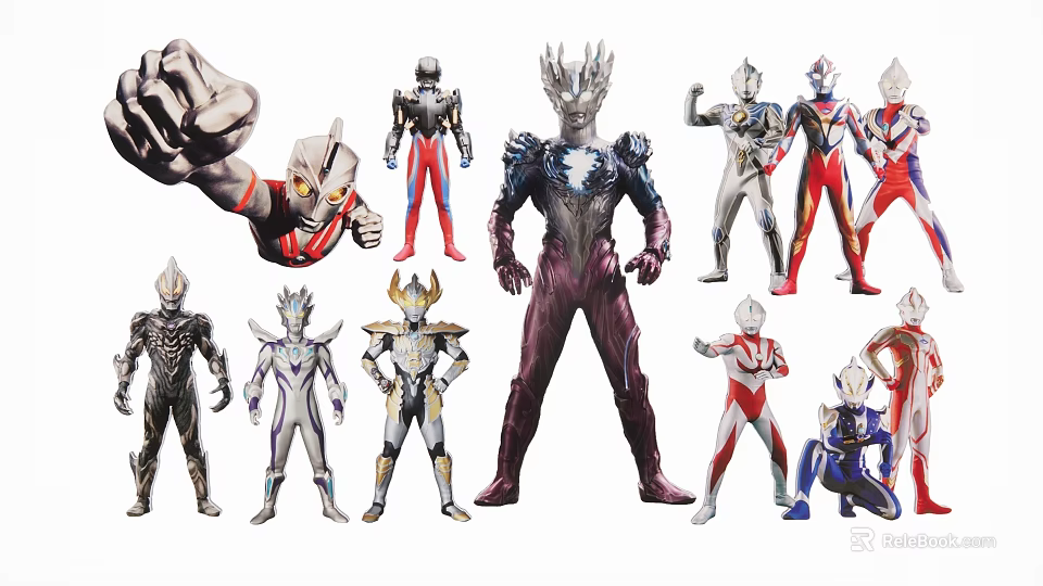 Multiple Ultraman Characters In Various Action Poses With Colorful Suits And Diverse Designs 3d model 