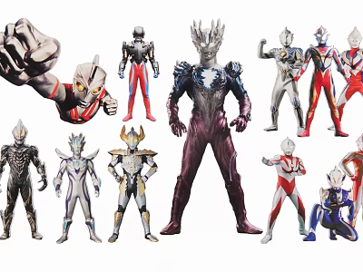 Multiple Ultraman Characters In Various Action Poses With Colorful Suits And Diverse Designs 3d model
