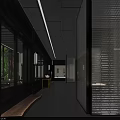 Contemporary Exhibition Hall Interior Featuring Symmetrical Pillars Display Cabinets Central Platform And Scenic Window View