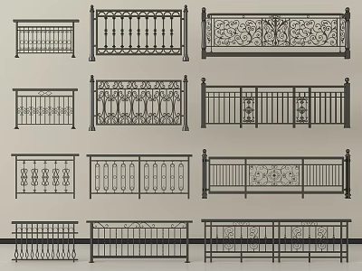 Various Decorative Railing Designs With Intricate Patterns And Classic Styles 3d model
