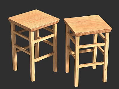 Two Light Wood Square Seat Stools With Cross Leg Simple Design 3d model