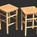 Two Light Wood Square Seat Stools With Cross Leg Simple Design 3d model