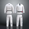 White BJJ Gi Jiu Jitsu Uniform Front Back View With Black Belt And Martial Arts Design