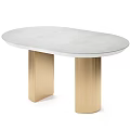 Modern Round Dining Table With White Tabletop And Gold Ribbed Leg Design 3d model
