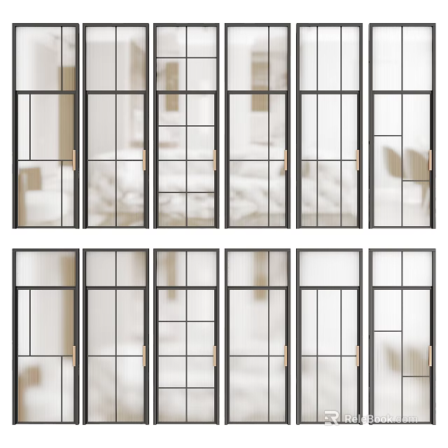 Other Modern Glass Door Designs With Grid Patterns And Black Frames 3d model