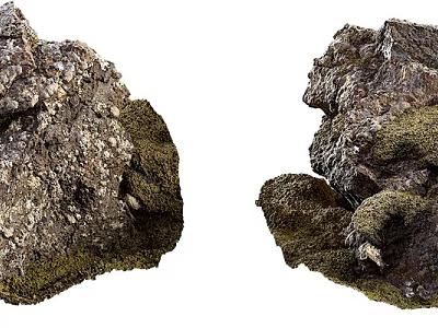 Natural Stone And Wood Decorative Elements With Moss Covered Surface Texture 3d model
