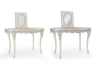 Elegant White Carved Dressing Tables With Round Mirrors And Ornate Legs 3d model