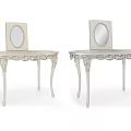 Elegant White Carved Dressing Tables With Round Mirrors And Ornate Legs