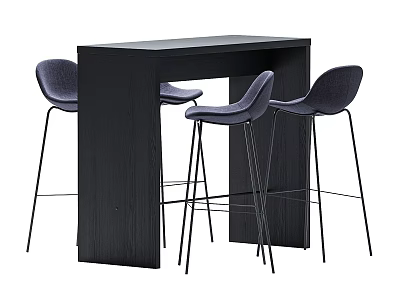 Modern Grey Bar Stools With Black Metal Legs And Black Bar Counter 3d model