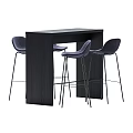 Modern Grey Bar Stools With Black Metal Legs And Black Bar Counter