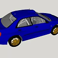 Blue Sporty Racing Car With Aerodynamic Design Golden Wheels And Rear Spoiler