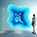 Colorful Layered Background Wall With Blue Wave And Red Sculptural Designs