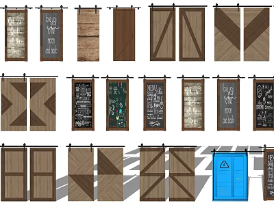 Barn Doors With Various Designs And Materials For Modern Interior Decorative Styles 3d model