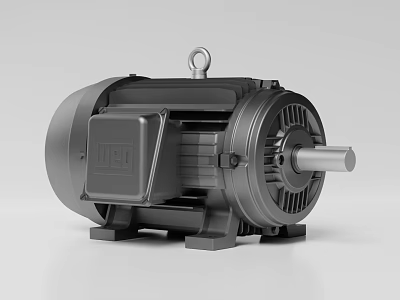 Industrial Electric Motor with Black Casing Lifting Ring Heat Sink Fins and Rotor Shaft 3d model