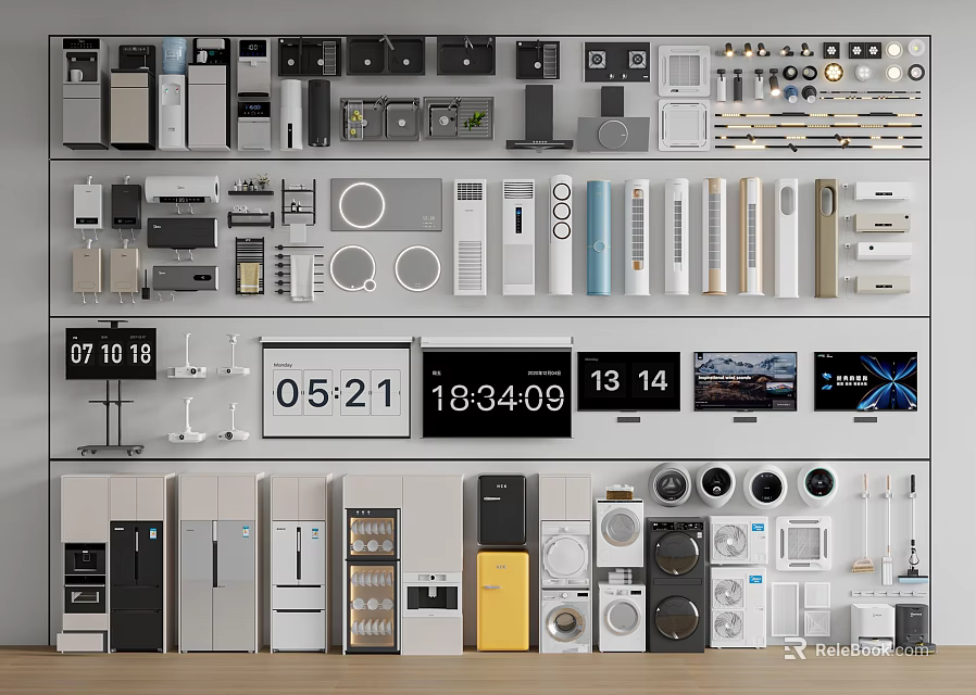 Wide Range of Household Appliances Display Including Refrigerators TVs and Washers 3d model 