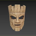 Handcrafted Wooden Mask with Carved Facial Features Made of Natural Wooden Blocks for Home Decor