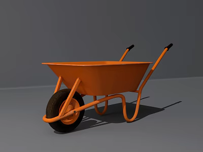Orange Wheelbarrow With Single Black Wheel And Metal Handles For Garden Work 3d model