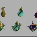 Various Types Of Colorful Fantasy Cartoon Plants With Unique Shapes Leaves And Tentacles