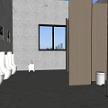 Public Toilet With White Urinals Stalls Tiled Walls And City View Window