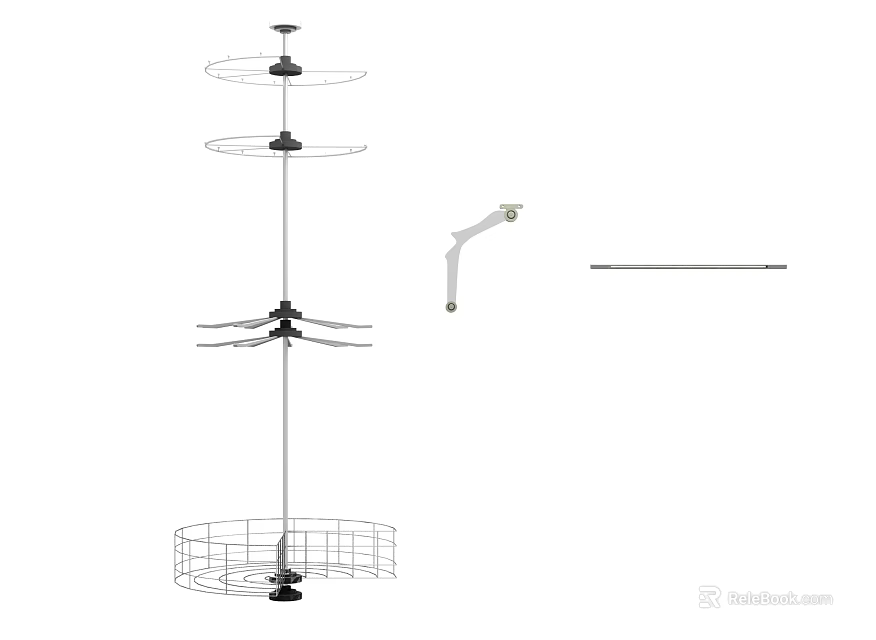 Hanging Multi Component Device With Discs Curved Arm Rod And Basket 3d model 