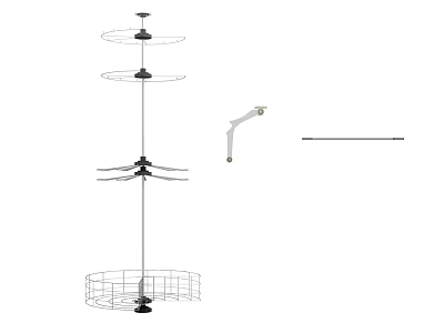 Hanging Multi Component Device With Discs Curved Arm Rod And Basket 3d model