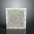 Square Manhole Cover With Stone Border And Detailed Circular Patterned Urban Design