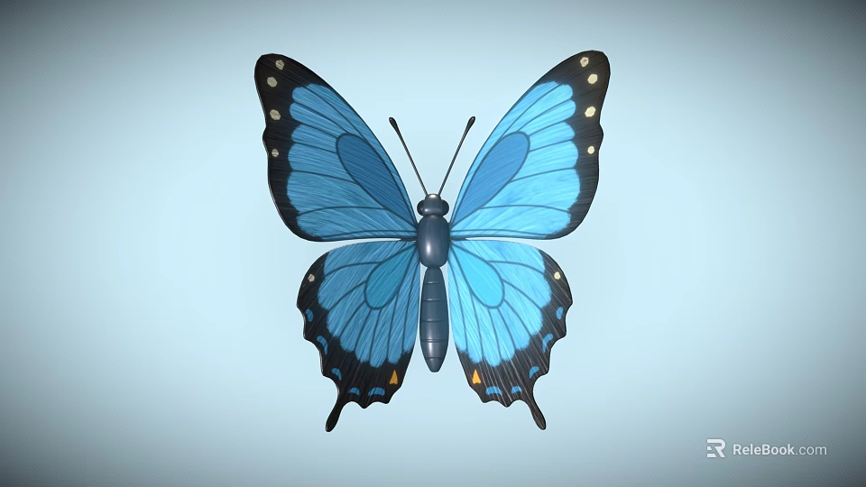 Beautiful Blue Butterfly With Vibrant Wings And Black Spots On Light Background 3d model 