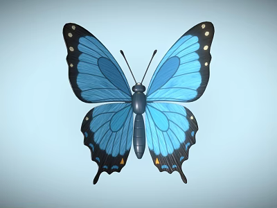 Beautiful Blue Butterfly With Vibrant Wings And Black Spots On Light Background 3d model