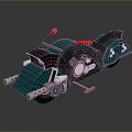 Green Motorcycle With Red Seat Black Accents Exposed Engine And Orange Exhaust Pipes