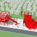 Red Roadside Structure With Slide And Metal Framework For Traffic Safety 3d model
