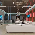 Modern KTV Interior Design With LED Lights Comfortable Sofa TV Screens And Decorative Sculpture