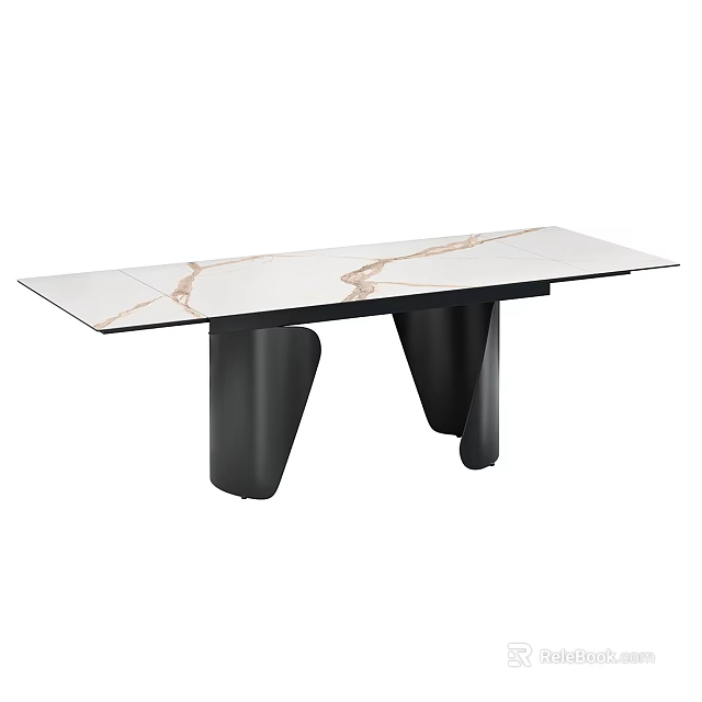 Modern Dining Table With White Marble Surface Natural Veins And Black Stylish Legs 3d model 