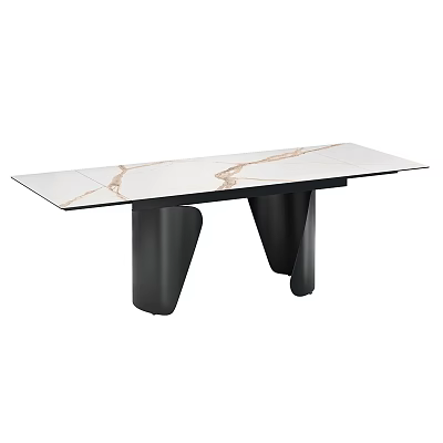 Modern Dining Table With White Marble Surface Natural Veins And Black Stylish Legs 3d model