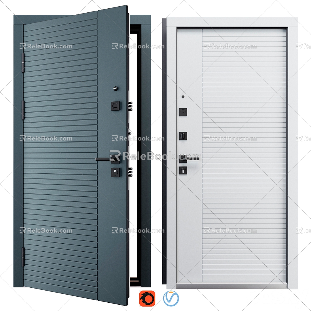 Modern security door Single door entry door 3d model