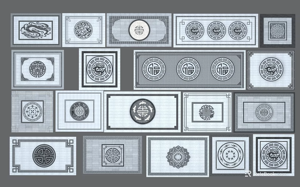 Traditional Pattern Plaza Paving Designs With Square And Circular Elements 3d model 