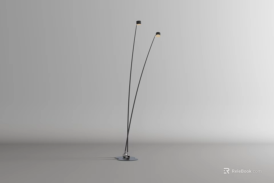 Modern Floor Lamp With Two Adjustable Lights And Slim Black Pole 3d model