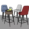 Modern Bar Stools in Blue Gray Red with Decorative Table Pitcher and Glasses 3d model