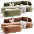 Beige And Green Tiger Patterned Irregular Shaped Sofa With Round Cushions And Plaid Blanket