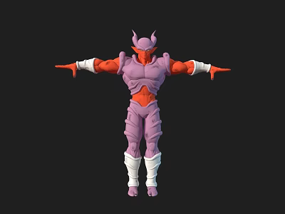 Purple Horned Game Character With Red Skin White Wristbands And Outstretched Arms 3d model