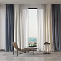 Blue and White Sheer Curtains with Thick Drapes for Modern Window with City View