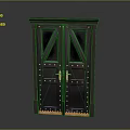 Dark Wooden Cabinet With Double Glass Doors Golden Handles And Rivet Details
