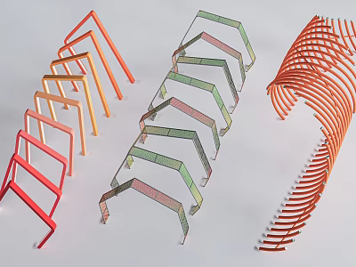 Colorful Modern Pergola Structures With Geometric Curved And Linear Designs 3d model