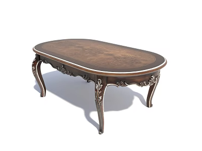Vintage Wooden Desk With Oval Top And Ornate Carved Legs Design 3d model