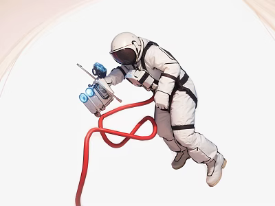 Space Themed Decorative Ornament Set With Astronaut Figure And Red Hose Design 3d model